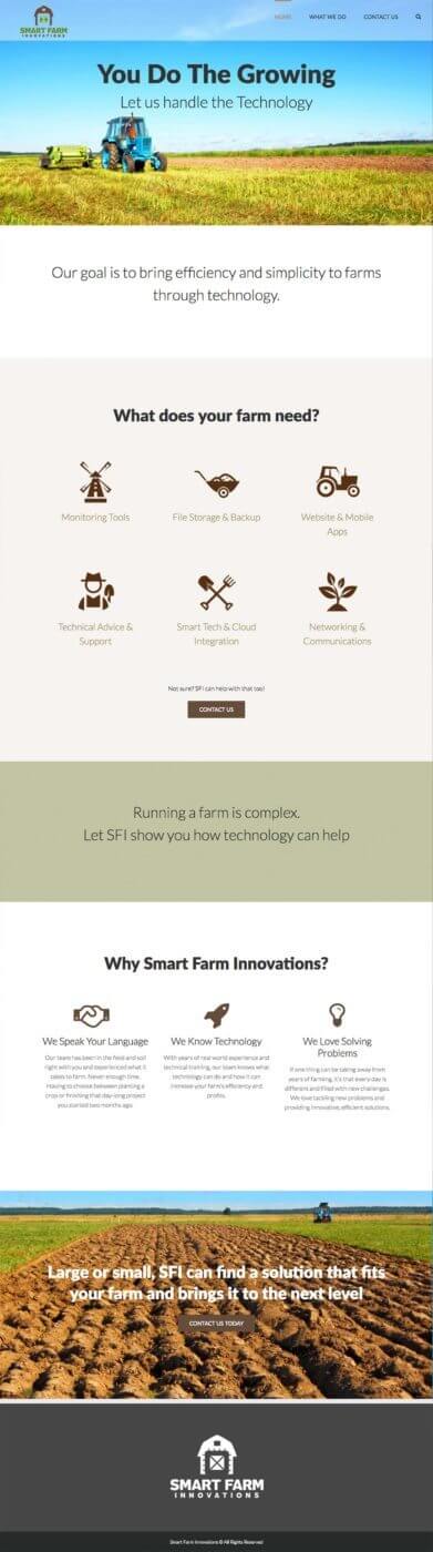 Smart Farm Innovations website design layout